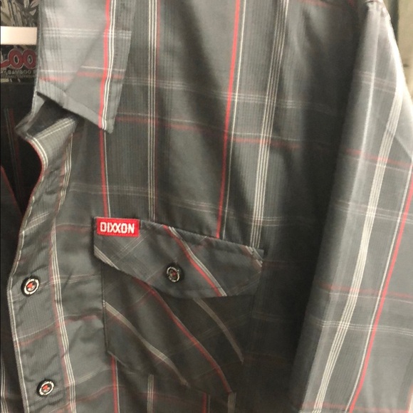 DIXXON “The Loop” Dark Gray and Red Casual Button Down Shirt - Picture 3 of 9